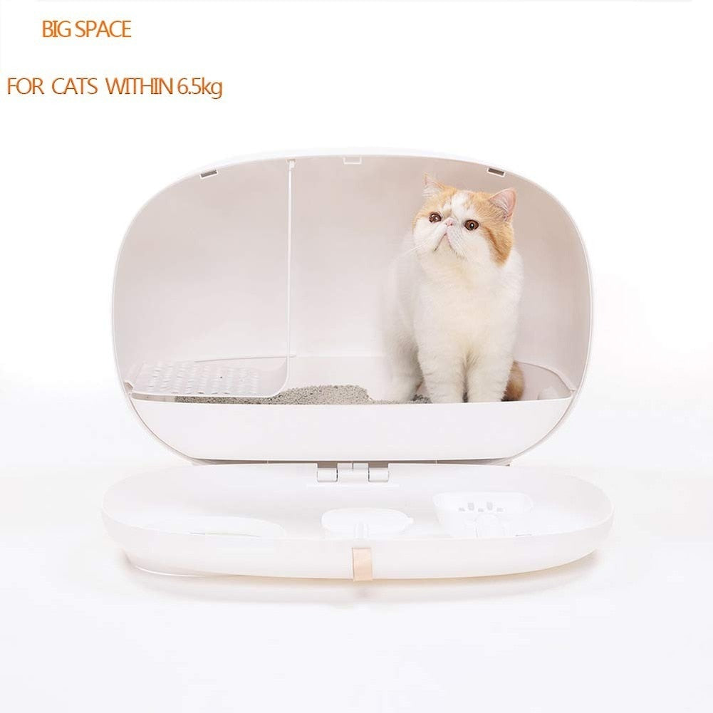 Cat Litter Box Semi-closed Design Luxury Cat Litter Box with Cat Litter Scoop for Cats Dog Easy to Clean Pet Toilet Litter Tray