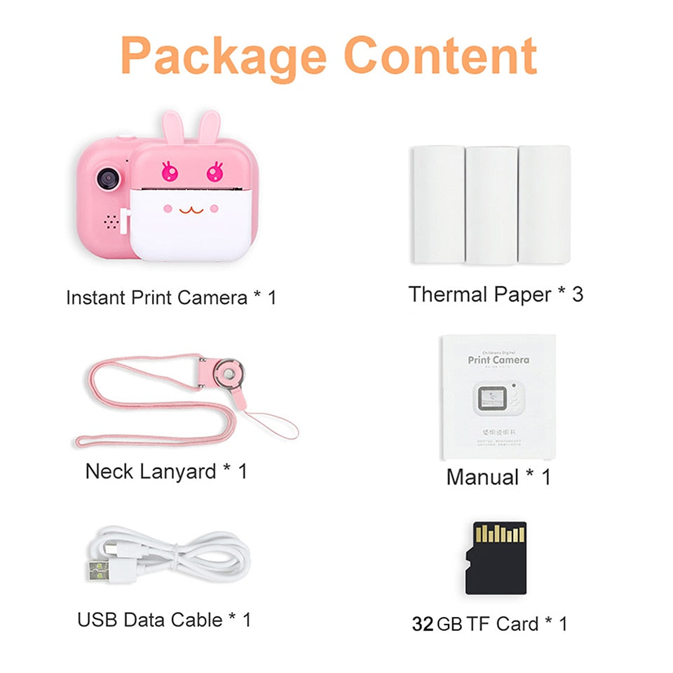 Child Camera Kids 32GB Instant photo Camera For Children Print Camera 1080P HD Digital Camera For Kids Photo Camera Toy Birthday