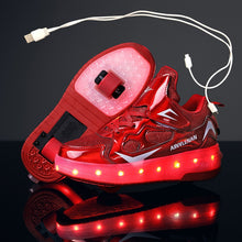 将图片加载到图库查看器,Children Two Wheels Luminous Glowing Sneakers Black Pink Red Led Light Roller Skate Shoes Kids Led Shoes Boys Girls USB Charging