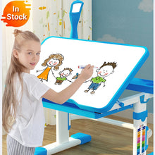 将图片加载到图库查看器,Children’s Desk and Chair Set with Tilt Desktop, LED Light and Drawer for kids Functional Kid’s Study Writing Table Desk Set