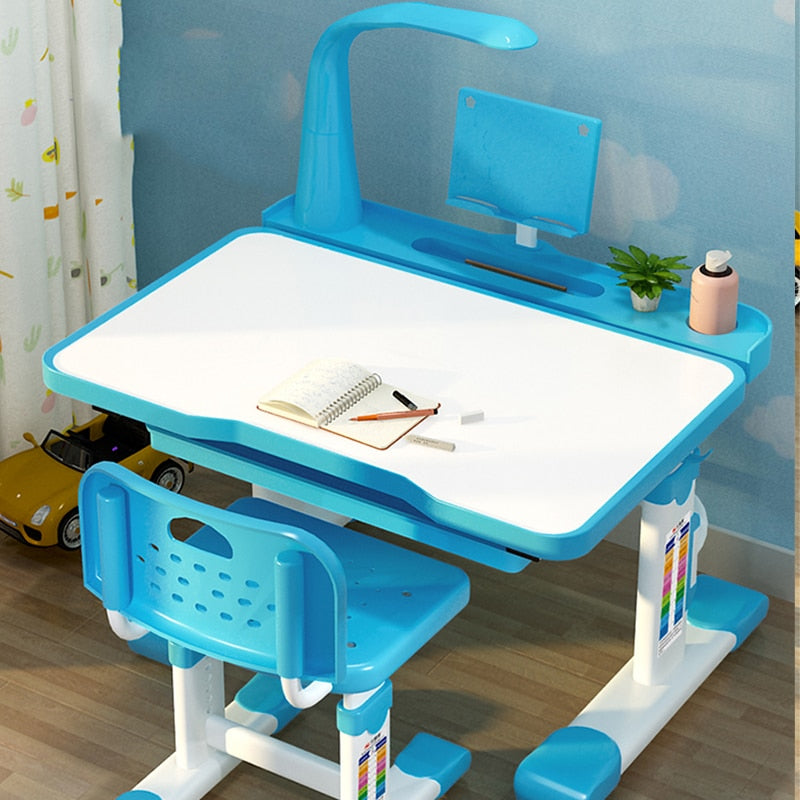 Children’s Desk and Chair Set with Tilt Desktop, LED Light and Drawer for kids Functional Kid’s Study Writing Table Desk Set