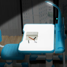 将图片加载到图库查看器,Children’s Desk and Chair Set with Tilt Desktop, LED Light and Drawer for kids Functional Kid’s Study Writing Table Desk Set