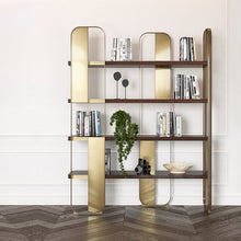 将图片加载到图库查看器,China modern creative design metal wooden bookshelf fashionable elegant shelf for studio study office
