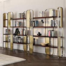 将图片加载到图库查看器,China modern creative design metal wooden bookshelf fashionable elegant shelf for studio study office