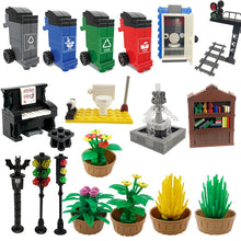 Load image into Gallery viewer, City Building Blocks Flower Piano Bookshelf Toilet Train Traffic Light Ashbin Creator Toys For Children Compatible MOC Citys Toy