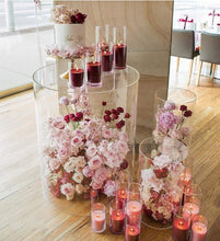 Load image into Gallery viewer, Clear Acrylic Plinth Stand metal Cylinder Pedestals flower dessert Display Platform for Wedding baby shower kids Birthday Party