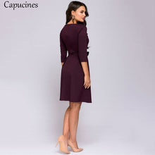 Load image into Gallery viewer, Colorblock Bow Sashes Slim A-Line Dress Women 2019 Spring Autumn Casual O-Neck 3/4 Sleeves Dress Sexy Club Party Mini Dresses