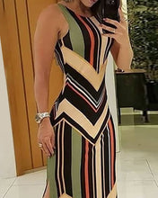 Load image into Gallery viewer, Colorful Striped Print Side Slit Maxi Dress Women Colorblock Sleeveless Slim Long Dresses
