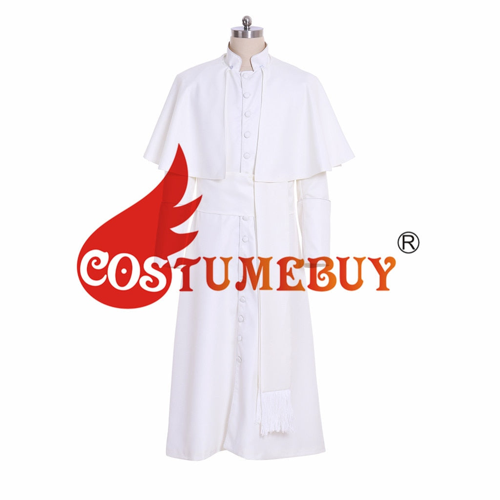 CostumeBuy Priest Cassock Robe Roman Clergyman White Black Robe Gown Ritual Robe Gothic Wizard Vestments Costume L920