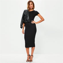 將圖片載入圖庫檢視器 Long Party Dress Fashion Solid O Neck Short Sleeve Office Lady Summer Dress Plus Size Slim Casual Pencil Vestidos