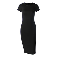 將圖片載入圖庫檢視器 Long Party Dress Fashion Solid O Neck Short Sleeve Office Lady Summer Dress Plus Size Slim Casual Pencil Vestidos