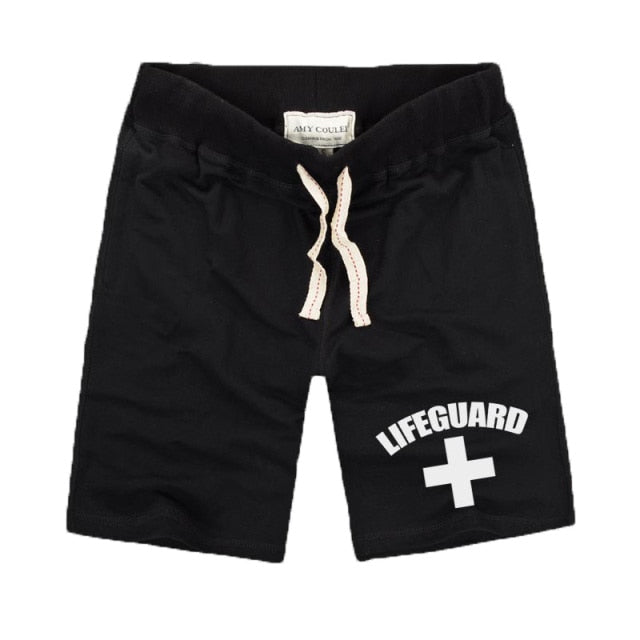 Cross Lifeguard Clothes New Men"s Shorts Summer Beach Shorts Men Elastic Waist Pure Cotton Casual Male Casual Shorts With Pockets
