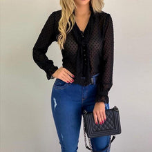 将图片加载到图库查看器,Cysincos Chiffon Blouses Women 2020 Summer Fashion Long Sleeve V-neck Pink Shirt Office Blouse Slim Casual Tops Female Plus Size