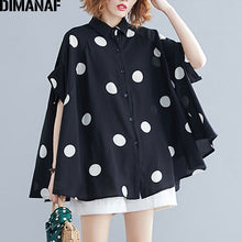 将图片加载到图库查看器,DIMANAF Plus Size Women Blouse Shirt Big Size Summer Casual Lady Tops Tunic Print Polka Dot Loose Female Clothes Batwing Sleeve. Colours are black and white