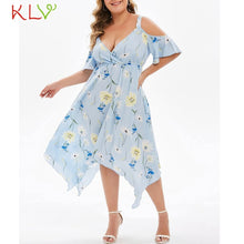 將圖片載入圖庫檢視器 Dress Women Elegant Chiffon Cold Shoulder Floral Summer Calf Dress Party Night Dress 2019 Plus Size Vestidos Robe Femme 19June3