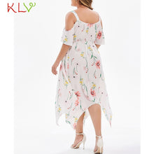 將圖片載入圖庫檢視器 Dress Women Elegant Chiffon Cold Shoulder Floral Summer Calf Dress Party Night Dress 2019 Plus Size Vestidos Robe Femme 19June3