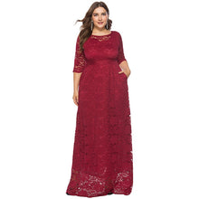 將圖片載入圖庫檢視器 EaseHut Elegant Women Crochet Lace Maxi Long Dress O-neck 3/4 Sleeve Side Pocket Prom Party Dress White 6XL Plus Size Dresses