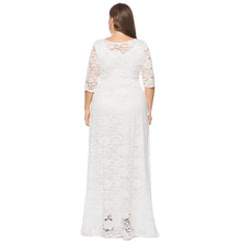 將圖片載入圖庫檢視器 EaseHut Elegant Women Crochet Lace Maxi Long Dress O-neck 3/4 Sleeve Side Pocket Prom Party Dress White 6XL Plus Size Dresses