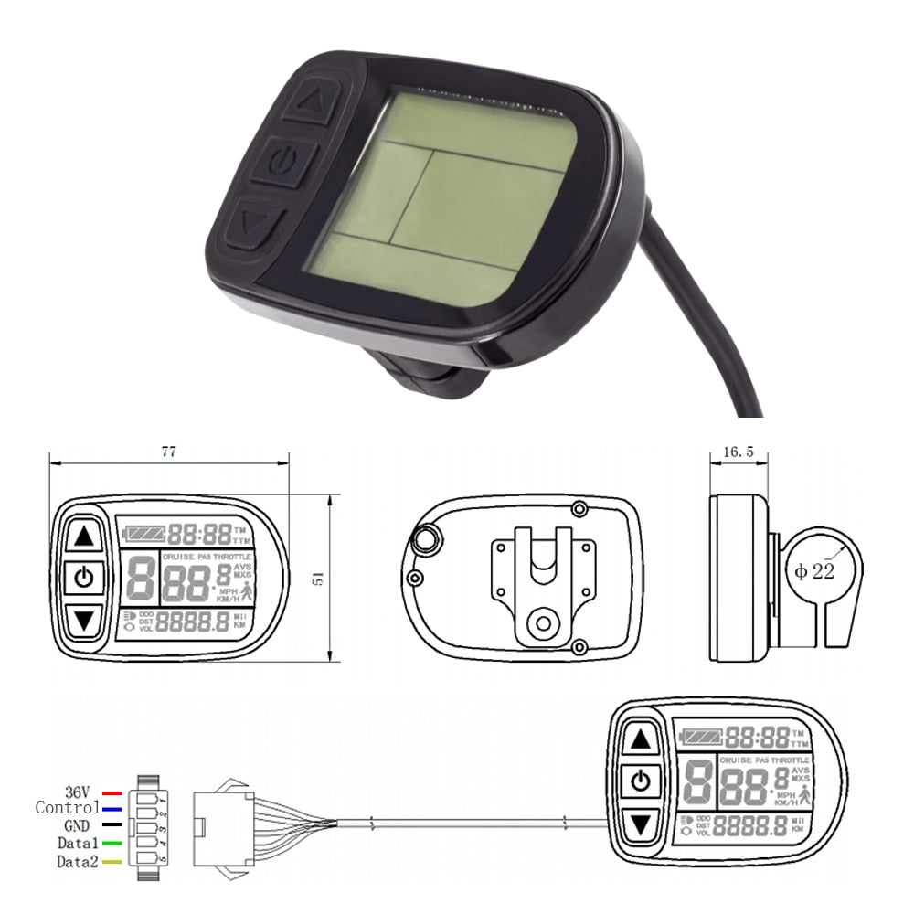 Ebike Display 24V 36V 48V KT LCD5 Display Electric Bike Kunteng KT Intelligent Control Panel Display for Electric Bicycle
