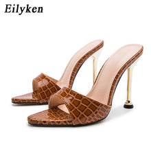 将图片加载到图库查看器,Eilyken Women slippers Snake Print Strappy Mule high heels Slippers Sandals flip flops Pointed toe Slides Party shoes Woman