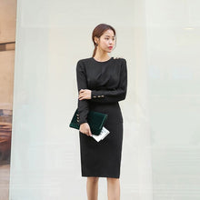 Charger l'image dans la galerie, Eleagnt Solid Slim Waist Women's Dress Long Sleeve O-neck Female Pencil Dress Office Ladies Mid-length Vestidos 2020