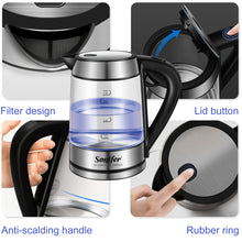 Load image into Gallery viewer, Electric Kettle Blue LED Light Glass Kettle 2200W Smart Whistle Kettle Quick Heating Boiling Health Pot Teapot 220V Sonifer
