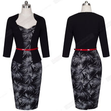 將圖片載入圖庫檢視器 Elegant One Piece Patchwork Lady Business Office Dress Casual Wear To Work Belted Women Formal Bodycon Pencil Dress HB328