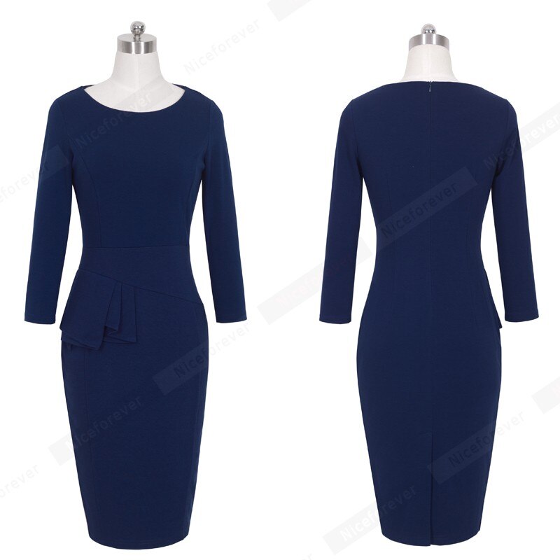Elegant Women Work Wear Business Dress Plus Size Three Quarter Sleeve Slim Fitted Bodycon Casual Office Peplum Ladies Dress B228
