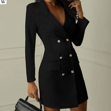 将图片加载到图库查看器,Elegant Double Breasted Women Dress Office Business Blazer White or Black Dress 2019 Autumn Winter Slim Suit Ladies Dresses 9.19 Business Suit