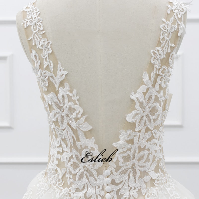 Eslieb Nude tulle Lace beads Ball Gown wedding dress 2020 shining wedding dress vestido de Noiva