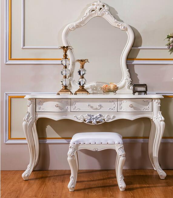 European dressing table ivory white custom solid wood bedside makeup table