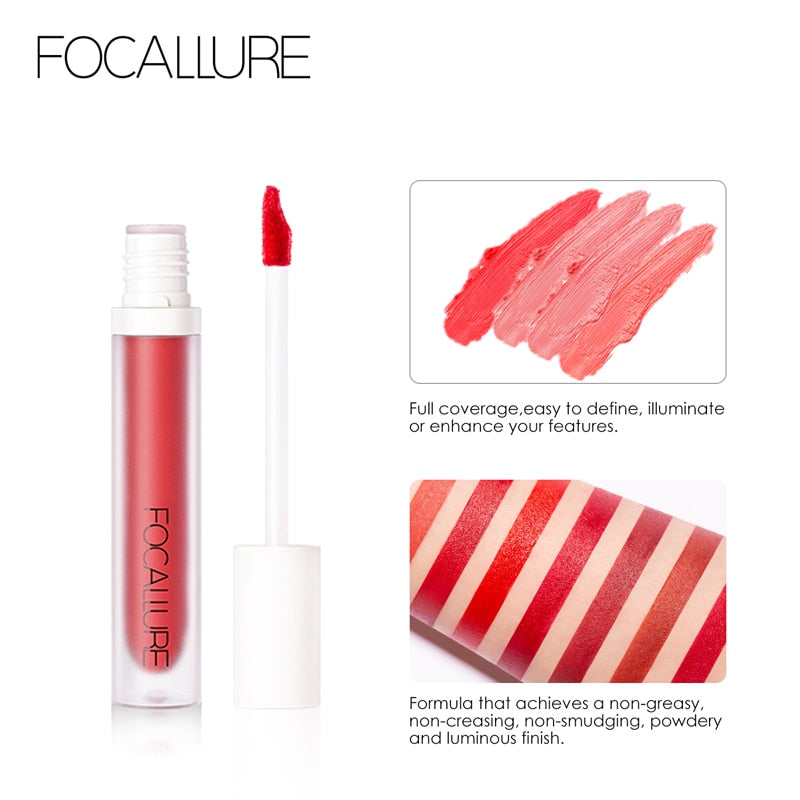 FOCALLURE New Arrival Red Velvet matte liquid lipstick waterproof long lasting 9 colors lipsticks Matt lip stick