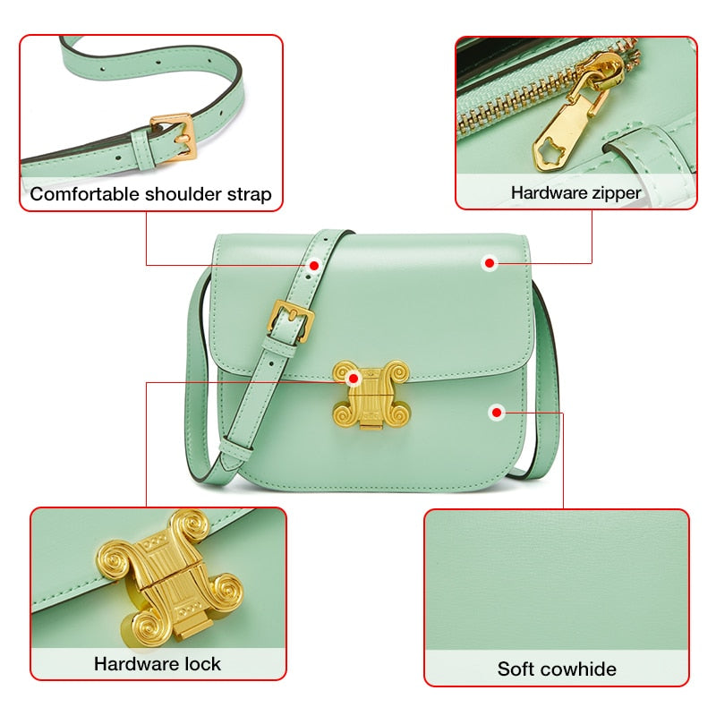 FOXER Original Fashion Ladies Split Leather Shoulder Bag High Quality Messenger Bag Candy Color Clamshell Small Square Bag Woman