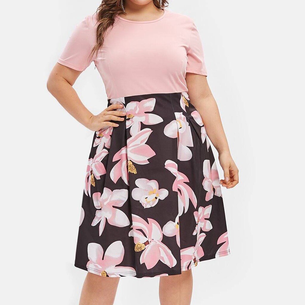 FREE OSTRICH Plus Size 5XL Women Flower Print Plus Size Midi A Line Dress Mini Dress Shirt Dress summer dress Elegant vestidos