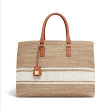 Load image into Gallery viewer, Fashion 2021 New Women's Canvas Weave Letter Embroidery Printed Splices Ornaments Handbag Female Shopping Beach Tote Bags Purses