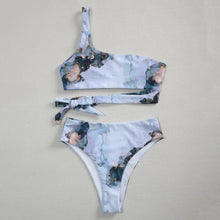 将图片加载到图库查看器,Fashion Women Striped Push Up Lace Swimwear High Cut Hight Waist Halter Mori Girl Bikini Set Two Pieces Swimsuit