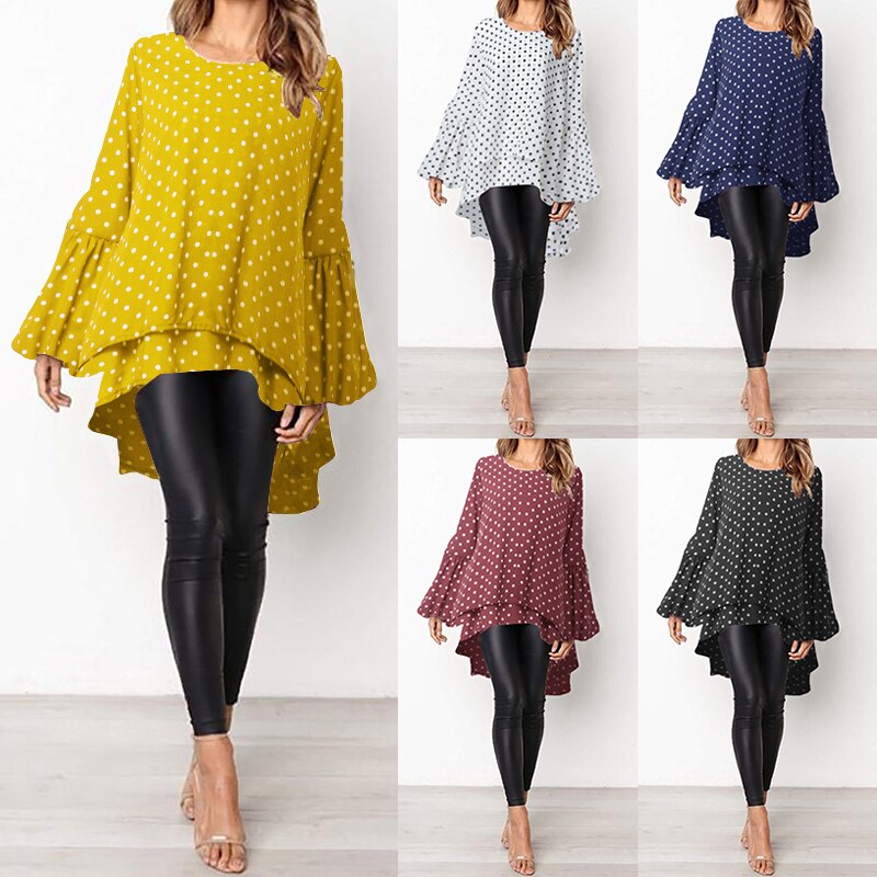 Women's Asymmetrical Blouse 2020 ZANZEA Elegant Puff Sleeve Tops Layered Blusas Female Solid Blusas Plus Size Tunic Tops