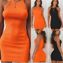 將圖片載入圖庫檢視器 Fashion Women's Sexy Summer Sleeveless Sleeveless Halter Slim Mini Short Knitted Sundress Girl Summer Dress Solid Halter Dress