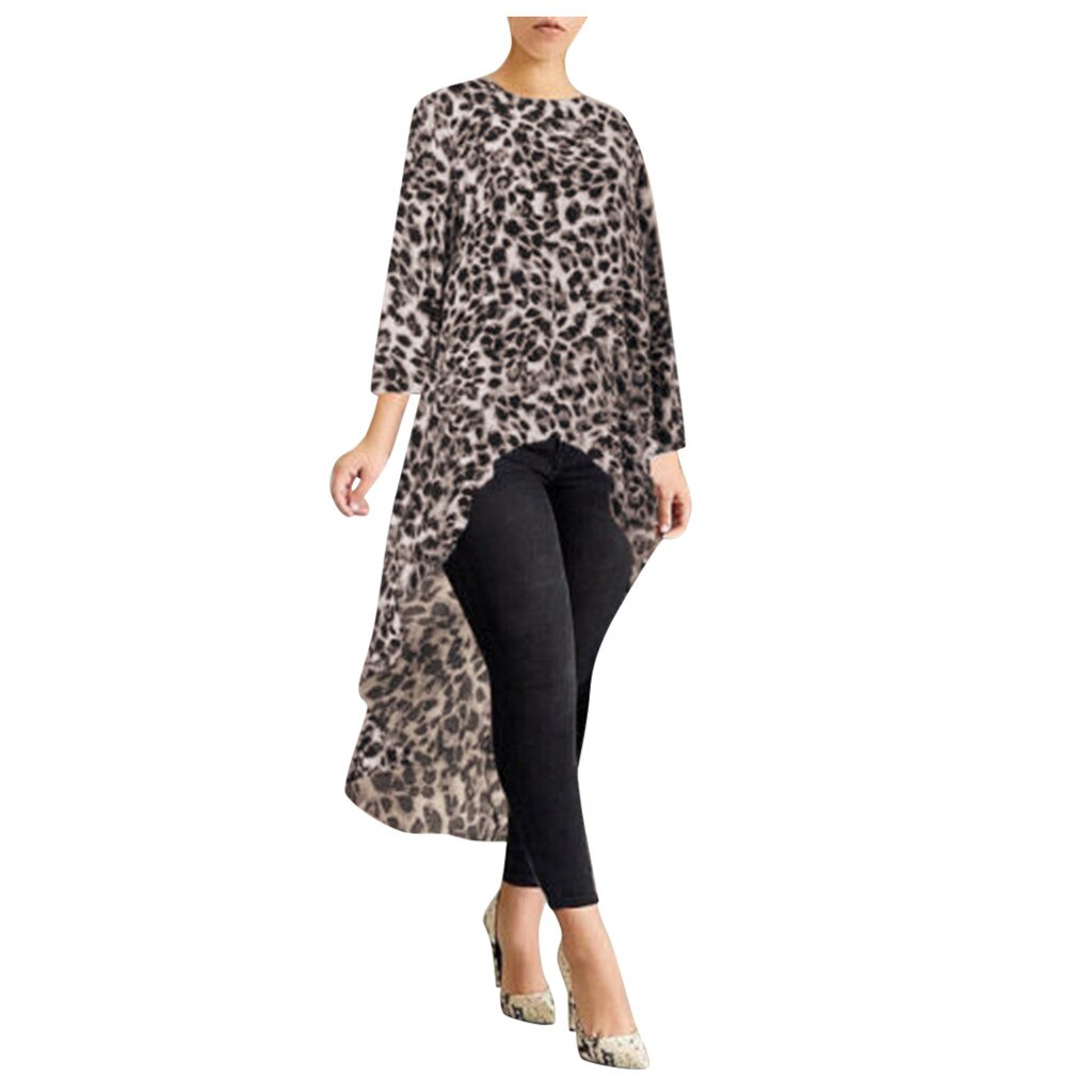 Feitong Women's Leopard Print Long Sleeve Blouse Clothes Plus Size Shirt Tops High Low Plus Blouse blusas mujer de moda 2019