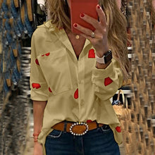 將圖片載入圖庫檢視器 Feitong Blouse Women's Shirt Fashion Long Sleeve Slim Heart Printed Turn down Collar Pocket Blouses blusas mujer de moda 2019