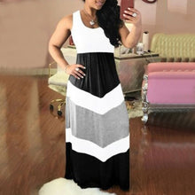 Cargar imagen en el visor de la galería, Feitong Women's Sleeveless Striped Dress Stitching Casual Color Block High Waist Maxi Long Dress Robe Femme