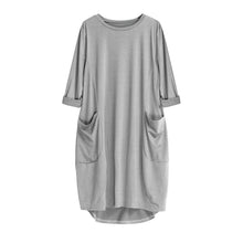 将图片加载到图库查看器,Feitong Plus Size Boho Womens Dress Ladies Casual Pocket Loose Dress Crew Neck Mini Tops Dress female vestidos verano 2020 New