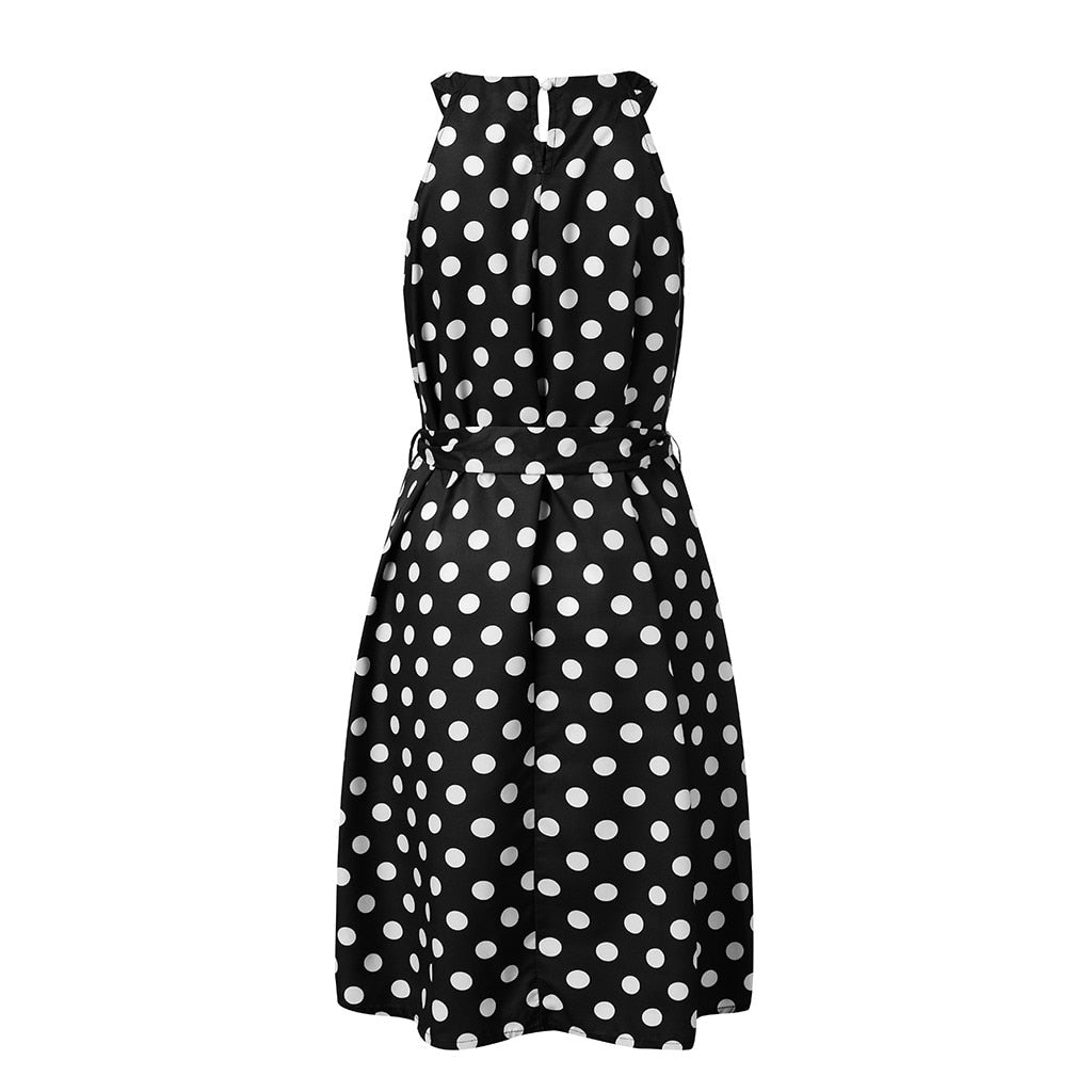 Feitong Women Halter Dress Summer Fashion Polka Dot Knee-Length Dress Sleeveless Dresses Off Shoulder Casual Loose Dress 2020