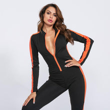 將圖片載入圖庫檢視器 Fitness Jumpsuit Sporty  Rompers Womens Jumpsuit 2019 Workout Patchwork Zipper Long Sleeve Jumpsuits Activewear Autumn