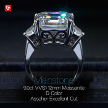将图片加载到图库查看器,GIGAJEWE Total 9.76ct 12.0mm Moissanite D VVS1 Asscher Cut Customized 14K White Gold Ring Jewelry Woman Girlfriend Gift Jewellery