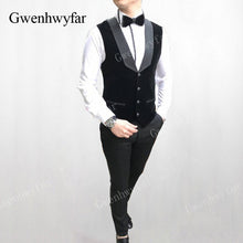將圖片載入圖庫檢視器 Gwenhwyfar Men Wedding Suits 2019 New Velvet Vest Custom Made Black Tuxedo 3 Piece Groom Terno Suits For Men (Jacket+Vest+Pants)