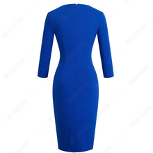 將圖片載入圖庫檢視器 Women Elegant Patchwork Belted Work Bodycon V Neck Contrast Fashion Office Lady Dress EB414