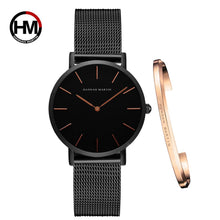 将图片加载到图库查看器,Women Watch 1 set Bracelet Japan Quartz Movement Simple Waterproof Rose Gold Stainless Steel Mesh Ladies watch relogio feminino