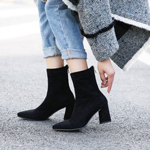 将图片加载到图库查看器,Fashion Ankle Elastic Sock Boots Chunky High Heels Stretch Women Autumn Sexy Booties Pointed Toe Women Pump Size 33-43