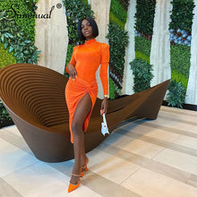 Load image into Gallery viewer, Simenual Wrap Side Split Bodycon Midi Dresses Long Sleeve for Women Fall 2020 Clothing Solid Night Partywear Skinny Dress Autumn
